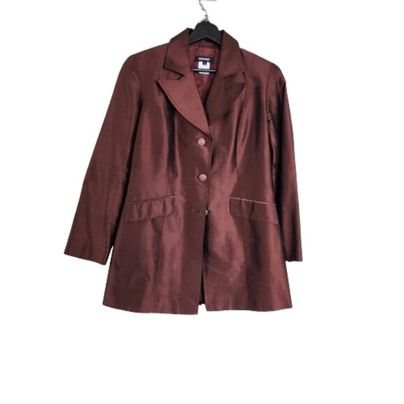 Vintage 80's silk coat, Mikane Metallic burgundy, rust, brown, lined, - Picture 1 of 8